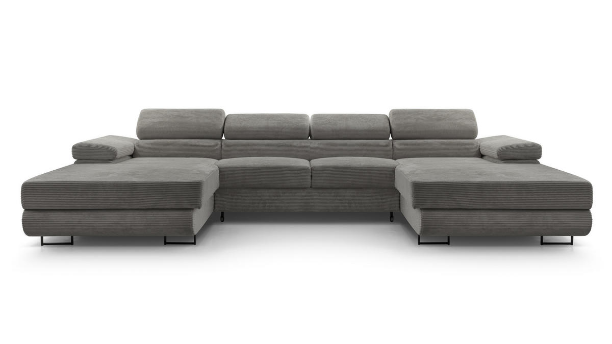 WOHNLANDSCHAFT Arborio Dunkelgrau 352/202/90 cm mit Schlaffunktion - Dunkelgrau/Schwarz, Textil/Metall (352/90/202cm) - AX Living