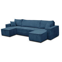 WOHNLANDSCHAFT Hugo U-Form Cordstoff mit Schlaffunktion und Bettkasten - Dunkelblau, Textil (312/83/142cm) - VENASI MÖBEL