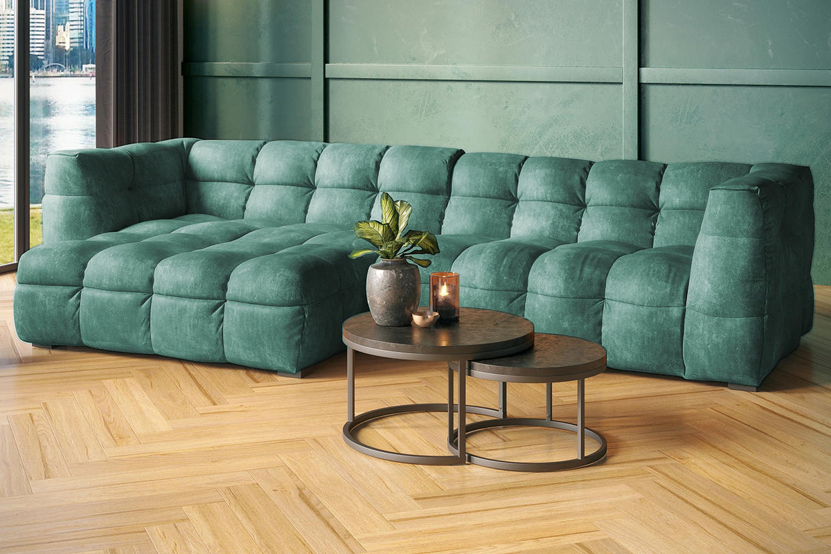 ECKSOFA RIO Petrol Velvet - Petrol/Schwarz, Textil (319/170cm) - KAWOLA