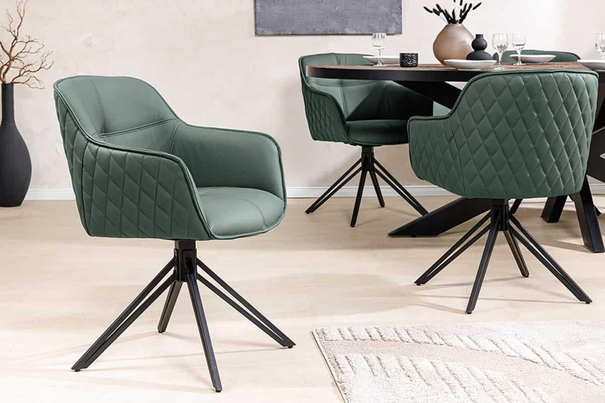 STUHL EUPHORIA Echtleder Grün 80 cm - Schwarz/Grün, Leder/Metall (58/82/60cm) - riess-ambiente