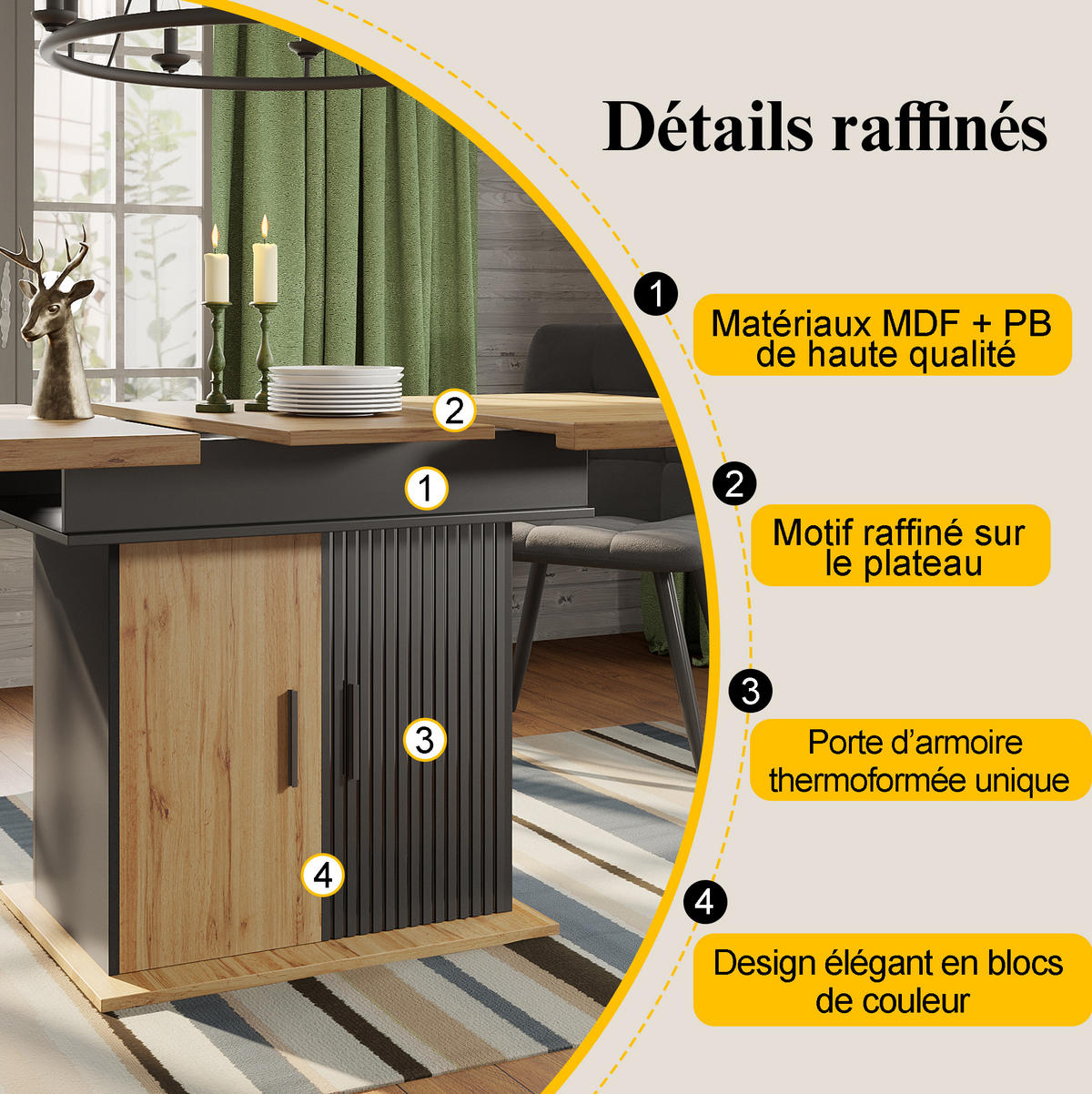 ESSTISCH 110-140/75/80 cm Schwarz/Natur aus MDF mit Auszugsfunktion - Schwarz, Holzwerkstoff (110/80/75cm) - OKMYHOME