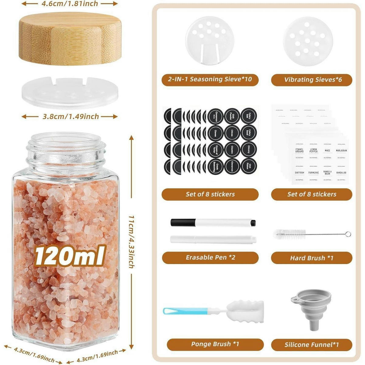 GEWÜRZGLÄSER Set 12-teilig mit Holzdeckel 120 ml - Multicolor, Glas (19/13.5/24cm)
