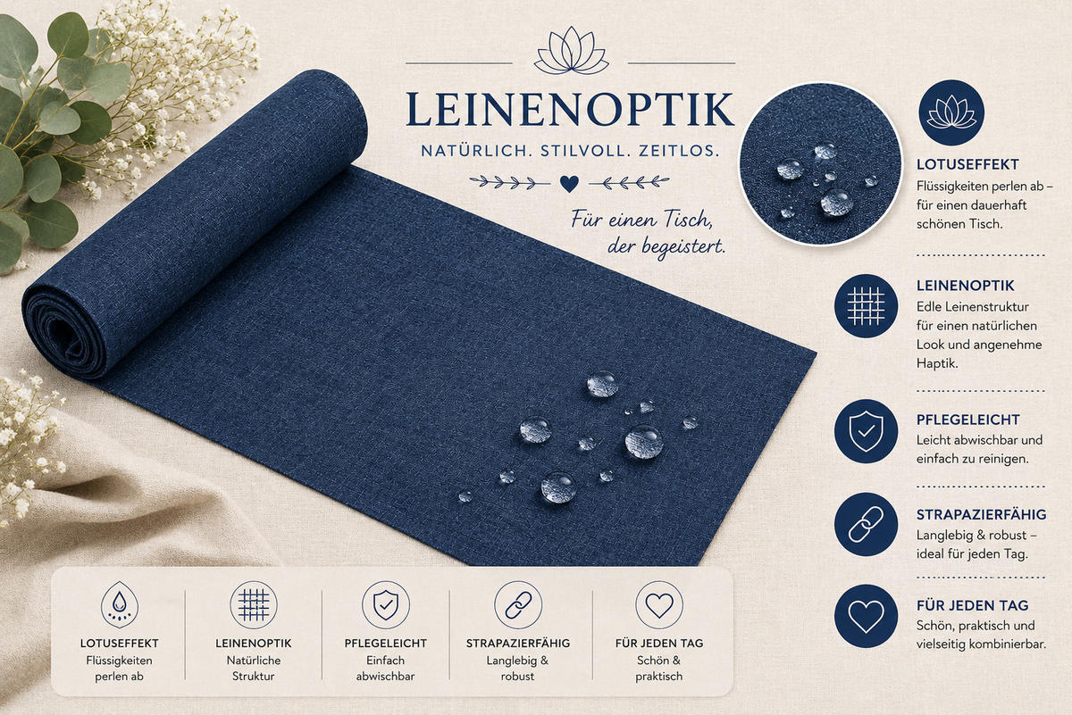 TISCHLÄUFER 40/100 cm Blau Leinenoptik - Blau, Textil (40/100cm) - TiborTex