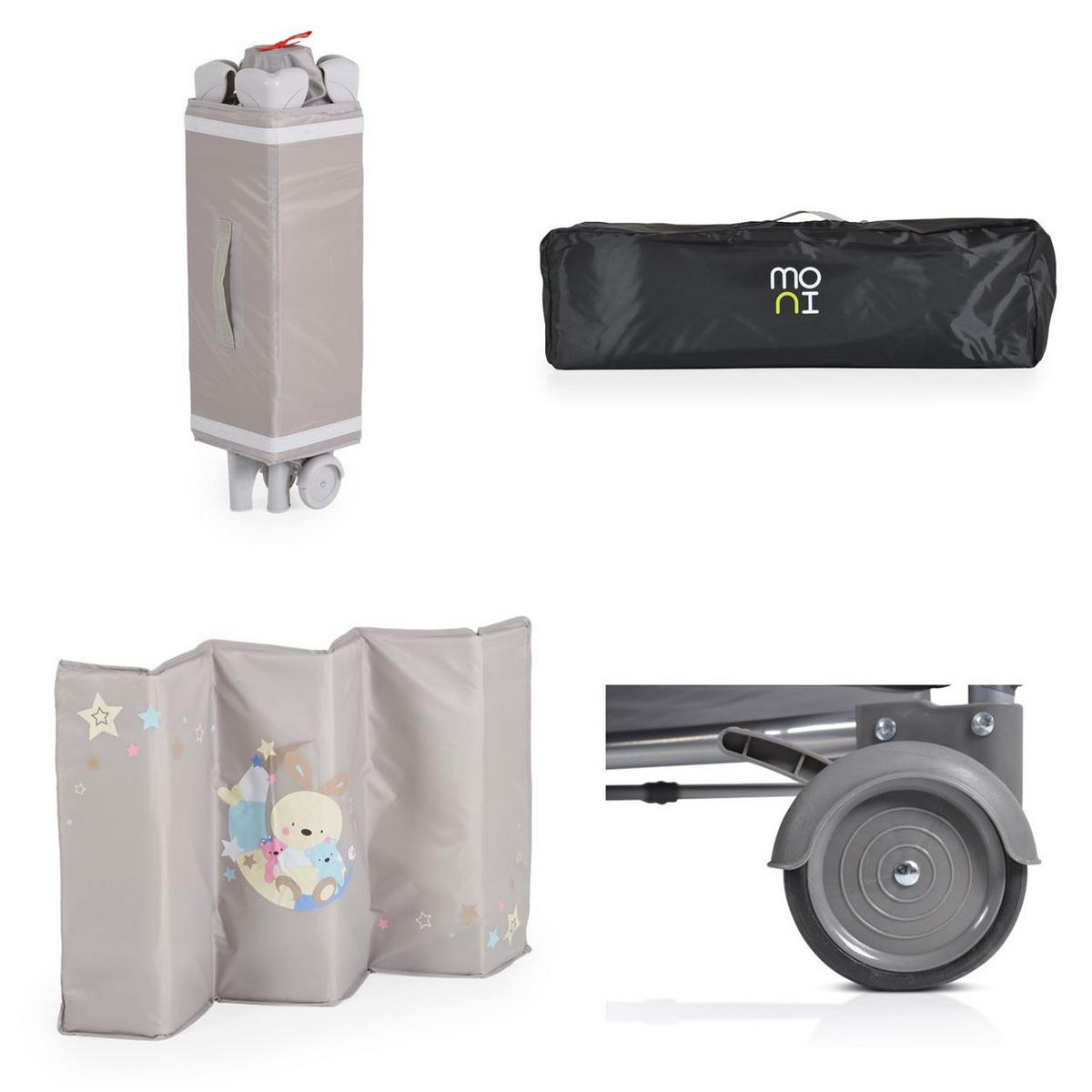 REISEBETT Sleepy Rollen hellgrau Wickelauflage, Matratze, Spielbogen, Seiteneingang - Grau, Kunststoff (60/120cm) - Moni