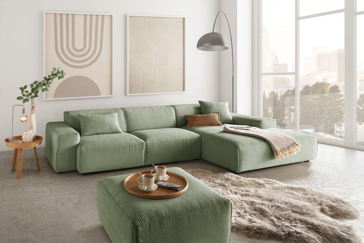 ECKSOFA RANI Grün Cord - Schwarz/Grün, Kunststoff/Textil (299/189cm) - KAWOLA