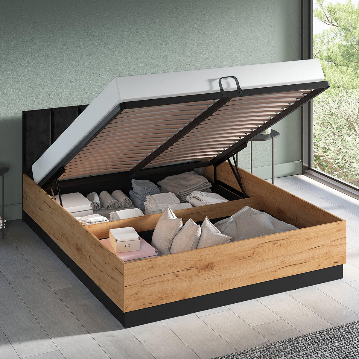 BOXSPRING POSTELJA 160/200 Solal Les - rjava, leseni material (160/200cm) - Petits-meubles