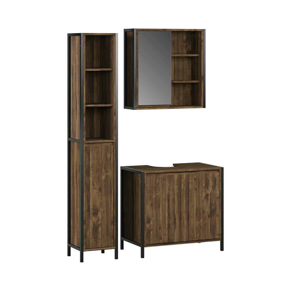 BADMÖBEL-SET Naola Eiche/Schwarz 3 Teile - Eichefarben/Schwarz, Holzwerkstoff (70/65/40cm) - Vicco