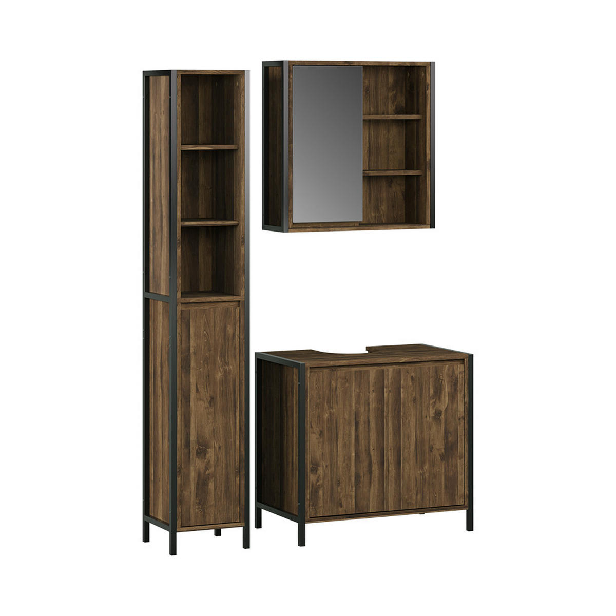 BADMÖBEL-SET Naola Eiche/Schwarz 3 Teile - Eichefarben/Schwarz, Holzwerkstoff (70/65/40cm) - Vicco