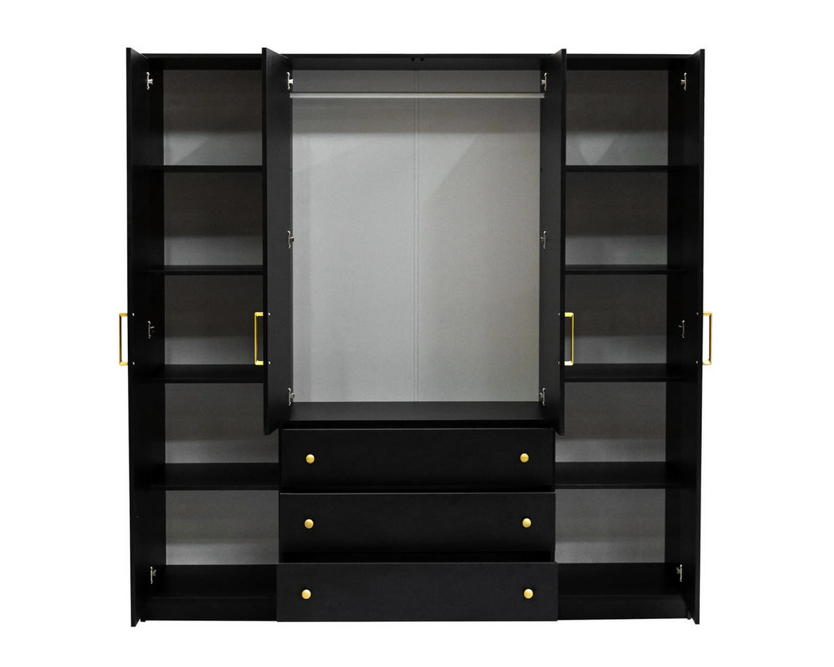 DREHTÜRENSCHRANK CLASSIC 200/196/58 cm in Schwarz/Gold - Goldfarben/Schwarz, Holzwerkstoff (196/58/200cm) - Deine Möbel 24