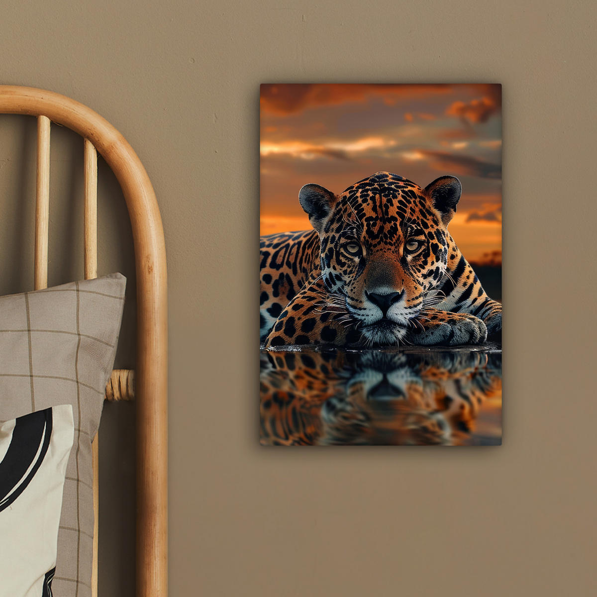 LEINWANDBILD Natur - Leopard - Tier - Sonnenuntergang - Modern 20x30 cm - Orange, Textil (20/30cm) - MuchoWow