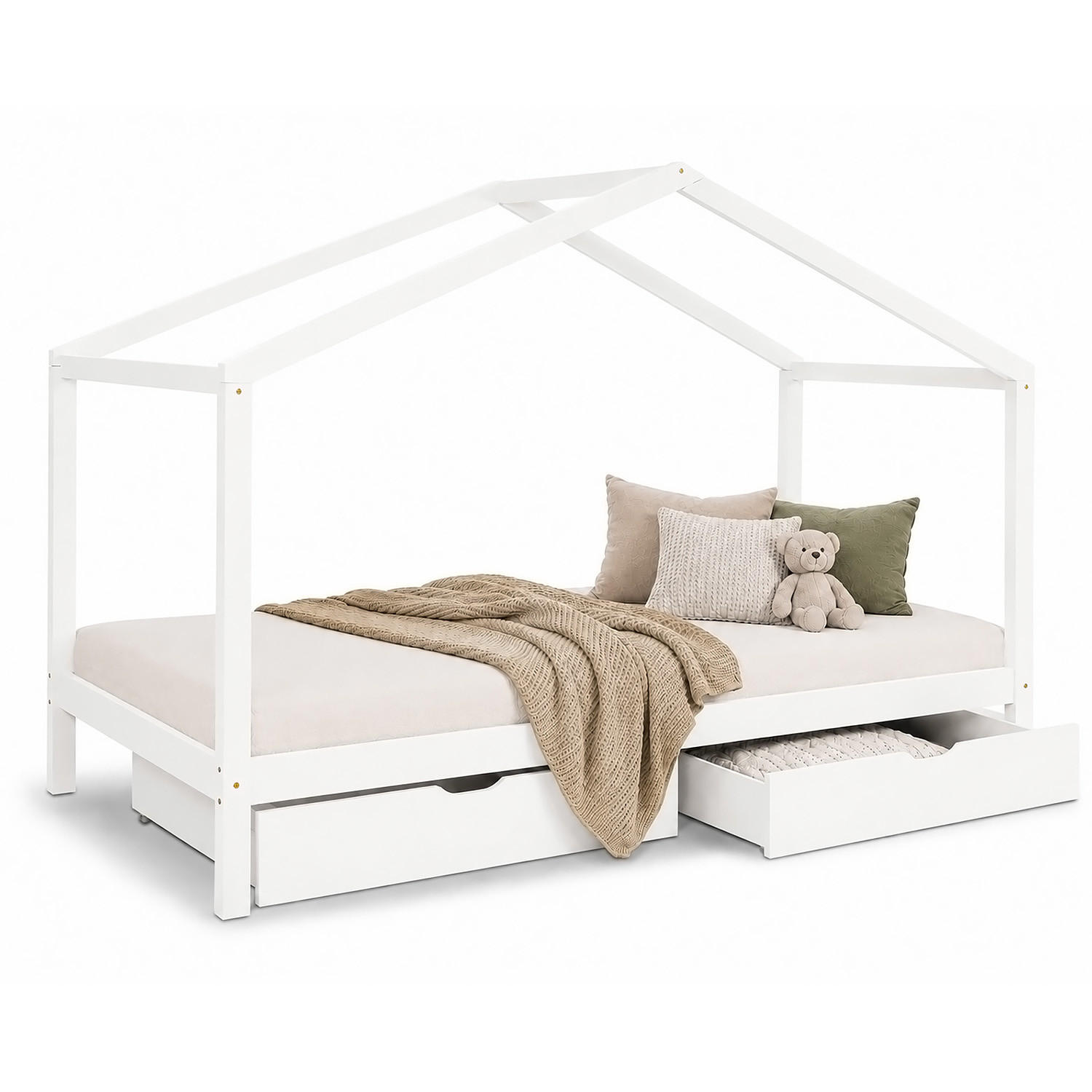 HAUSBETT mit Stauraum 90/200 cm Weiß - Weiß, Holz (208/160/96cm) - Homestyle4u