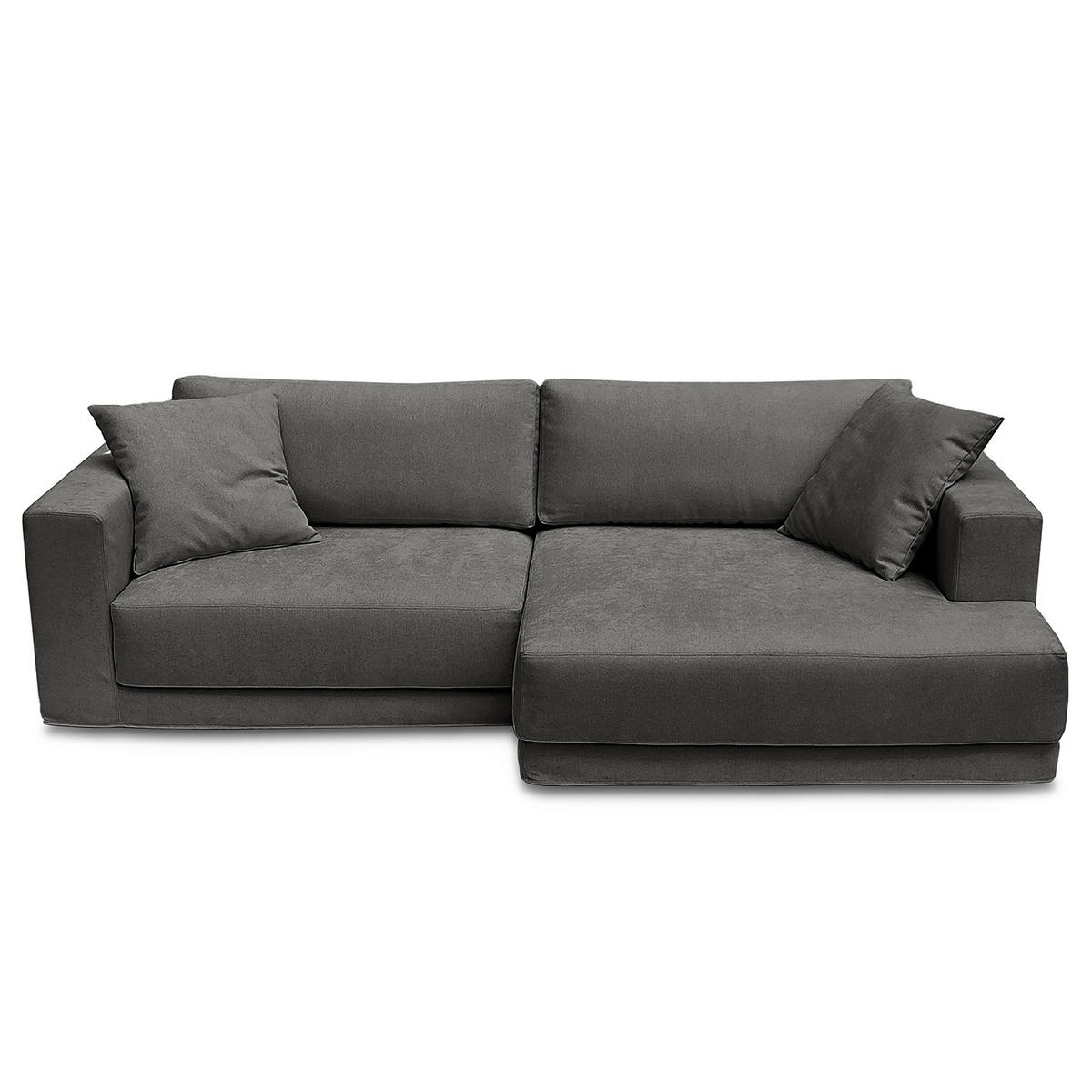 ECKSOFA mit Wechselbezug - Longchair, Webstoff - Dunkelgrau/Schwarz, Kunststoff/Textil (260/155cm) - home24