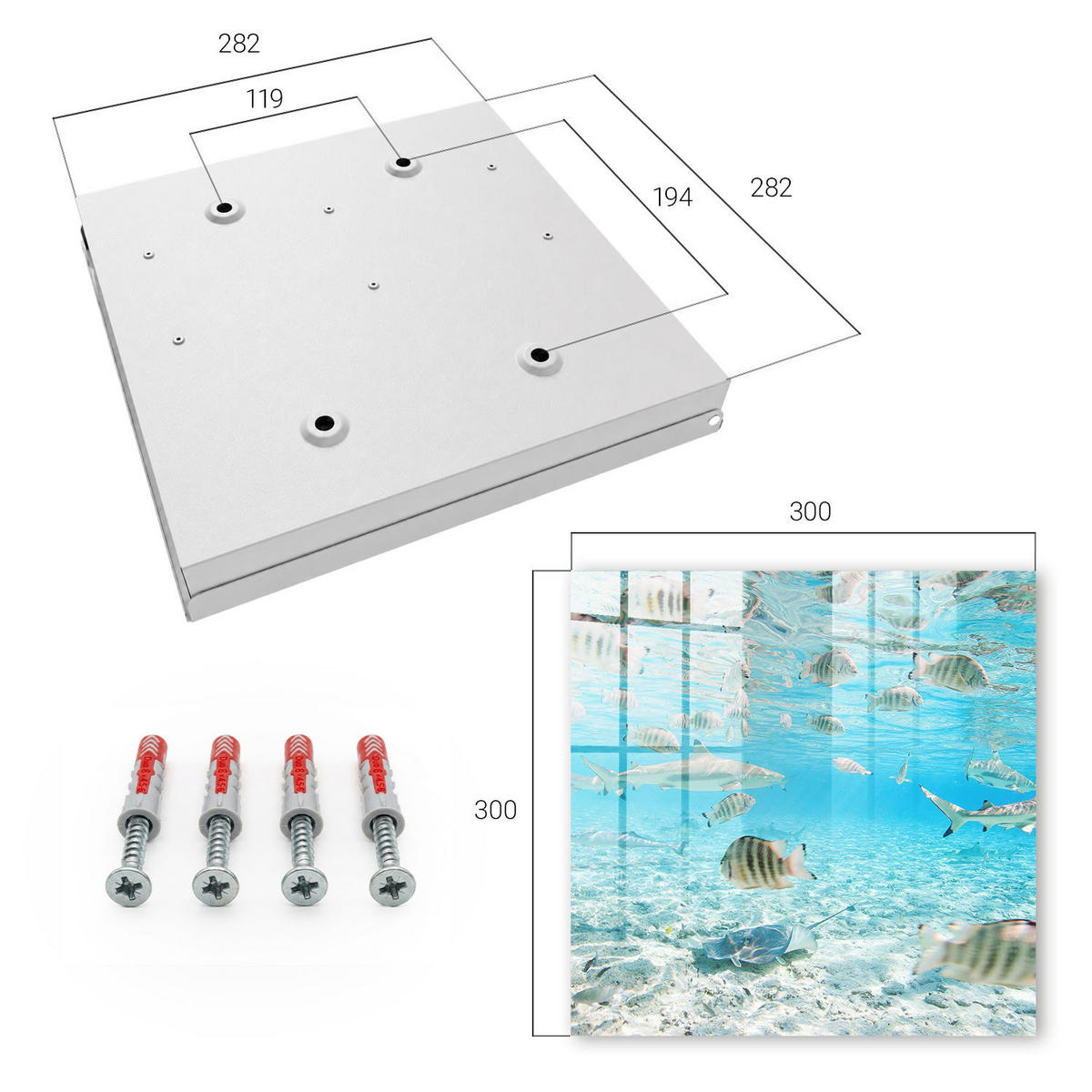SCHLÜSSELBOX Weiß 30x30 cm – Türöffnung nach rechts - Wasserleben - Türkis, Metall (30/30/5cm) - TULUP