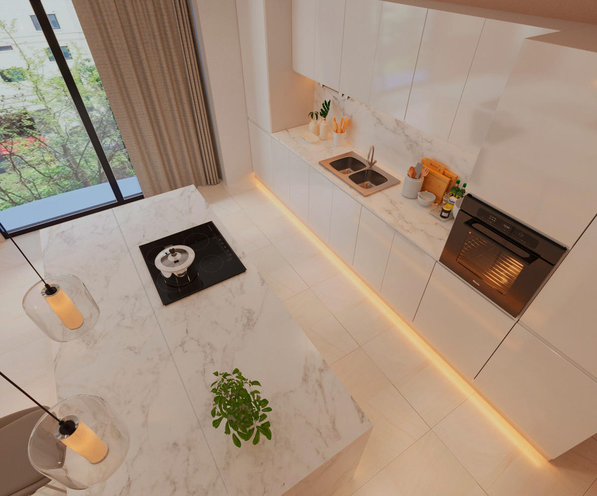 INSELKÜCHE-KÜCHENZEILE 420 cm Glanzia – KU-S13 – Weiß – Hochglanz - Weiß Hochglanz, Holzwerkstoff (420/212/60cm)