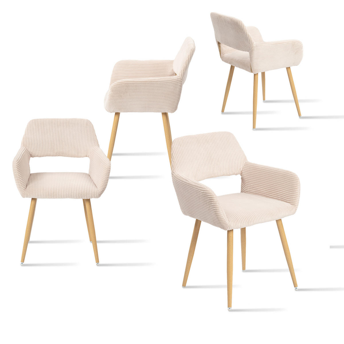 ARMLEHNSTUHL-SET 4 Stück in Eisen Cord - Beige, Metall (56/78/56cm) - Meubles Cosy