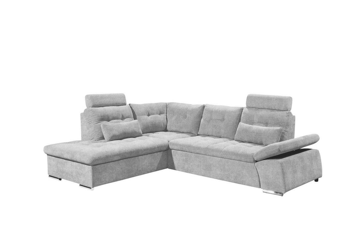 ECKSOFA mit Schlaffunktion, verstellbare Armlehne und Kopfstützen - Chromfarben/Hellgrau, Textil (260/219cm) - ed exciting design