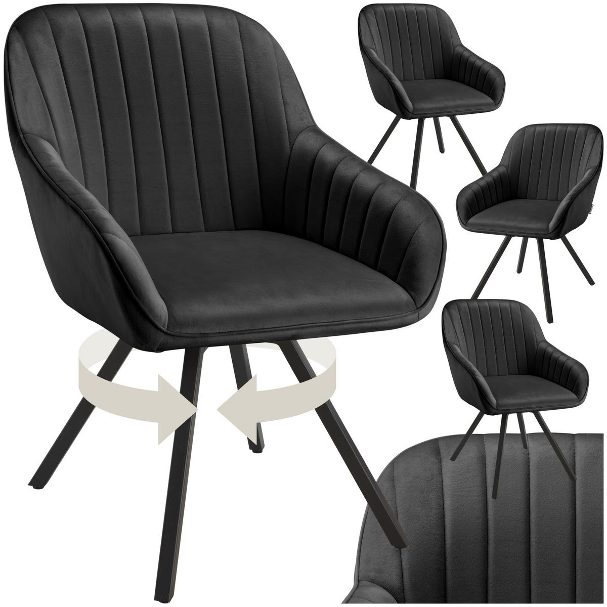 ARMLEHNSTUHL drehbarer 4er Set Snug 58 x 58 x 82 cm schwarz - Schwarz, Textil (58/82/58cm) - tectake