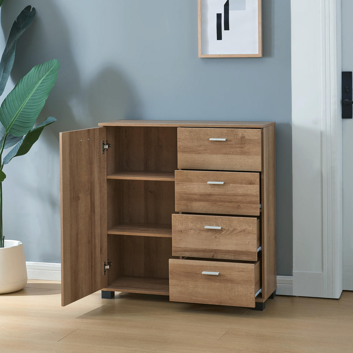SIDEBOARD Döbritz - Eichefarben, Holzwerkstoff (80/84/28cm) - [en.casa]