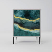 SIDEBOARD GOLDRUSH ODYSSEY, Grau, 57,5x42x72,5 cm, Schwarze Metallfüße - Multicolor/Schwarz, Holzwerkstoff/Metall (57.5/72.5/42cm) - SpaceRebels