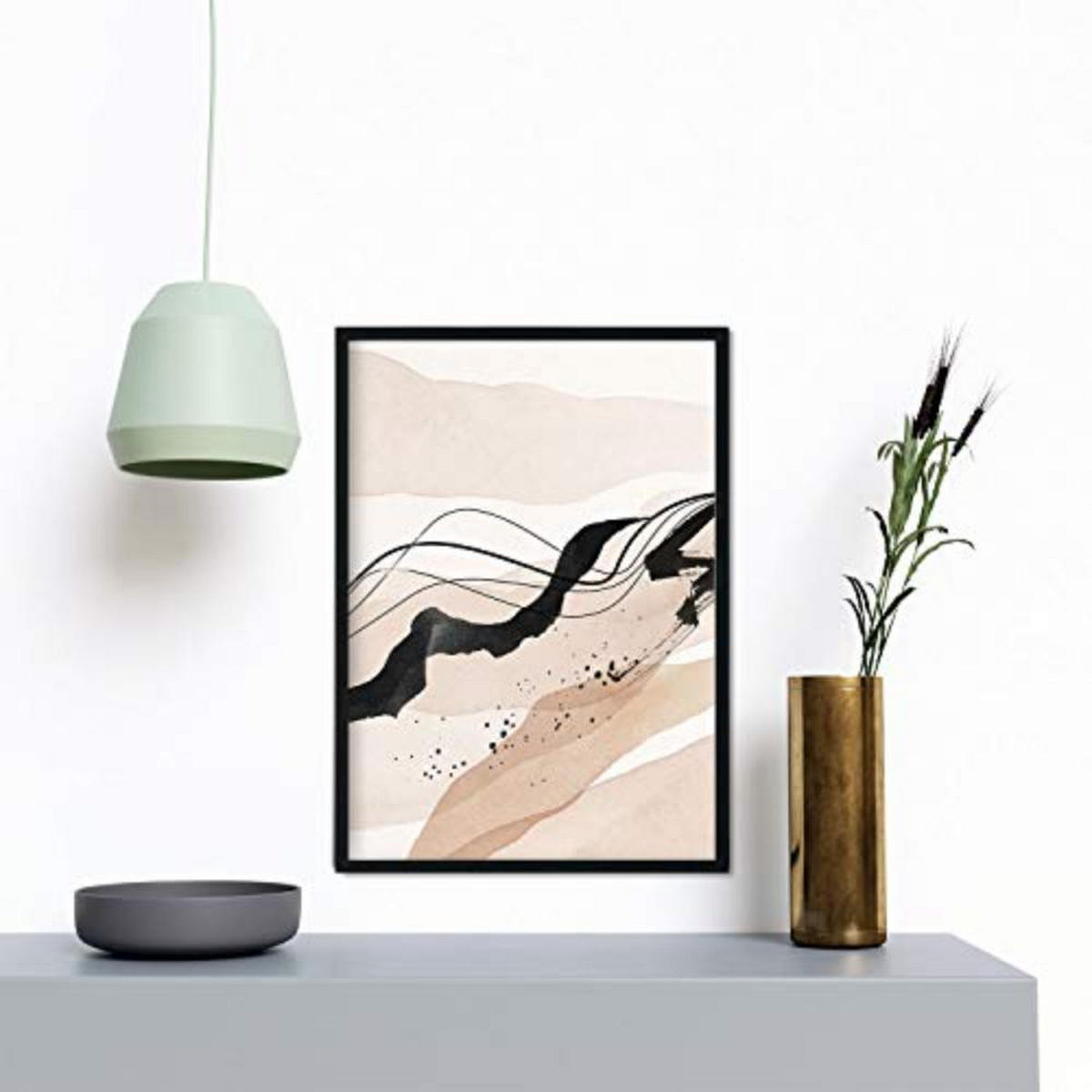 POSTER Set mit 4 Blätter und abstrakten Formen mit braunen Tönen A4 Schwarzer Rahmen - Schwarz, Papier (29.7/3cm) - Nacnic