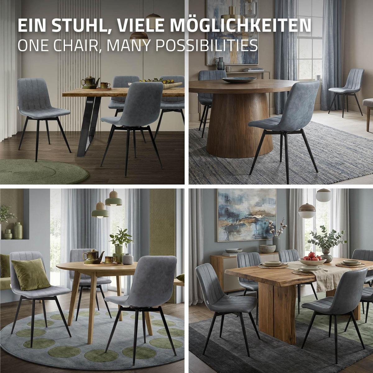 ESSZIMMERSTÜHLE 2er Set drehbar Küchenstühle gepolstert aus Kunstleder Anthrazit - Anthrazit/Schwarz, Textil/Metall (43/81/52cm) - ML-DESIGN