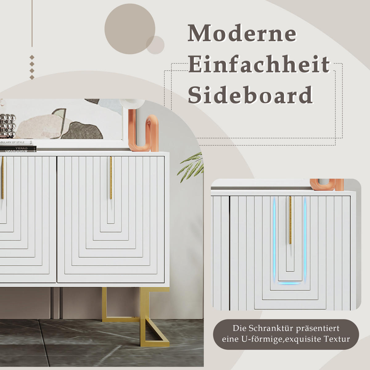 SIDEBOARD weiß aus MDF mit 3 Türen und verstellbaren Regalen - Weiß, Holzwerkstoff (40/80.5/138cm) - OKWISH
