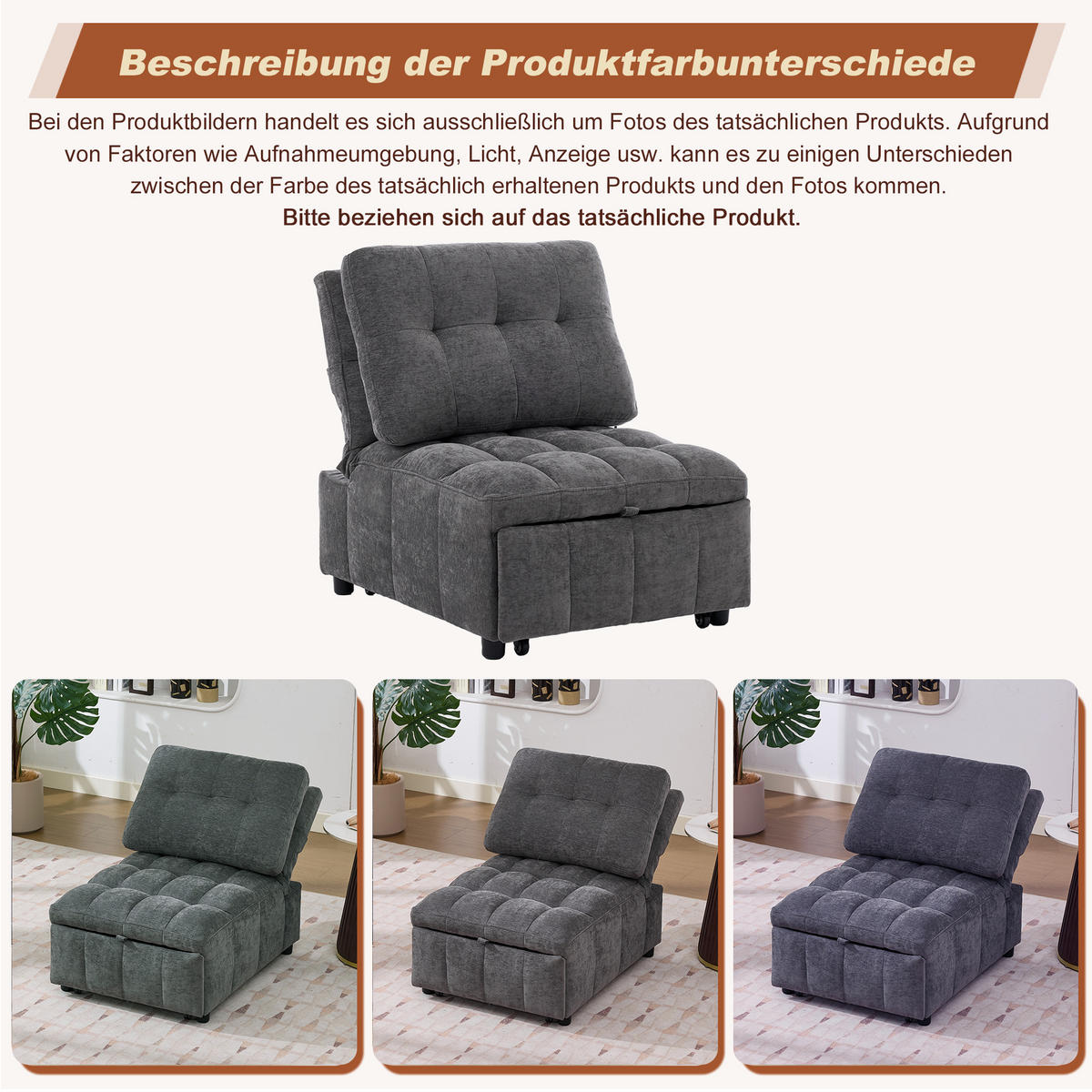 SCHLAFSESSEL, Stoff mit Ausziehfunktion & 3-fach verstellbarer Rückenlehne, 68/95/76 cm, Grau - Grau, Textil (68/76/95cm) - Redom