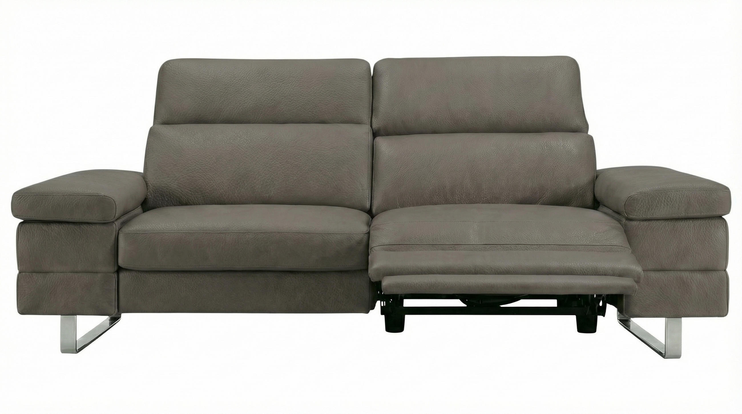 3-SITZER Sofa Virage Echtleder mit 1 x Relaxfunktion Greige - Greige, Leder/Metall (212/75/109cm)