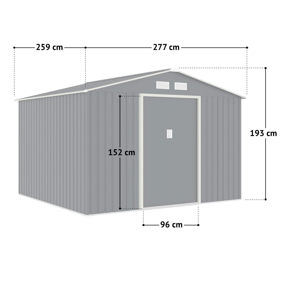 GERÄTEHAUS mit Bodenrahmen Metall S250 Grau - Grau, Metall (277/192/191cm) - HATTORO