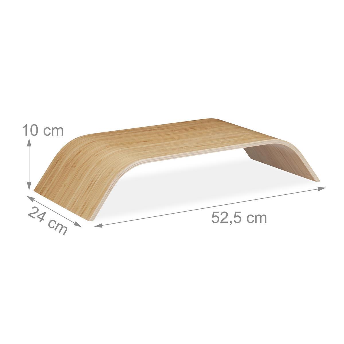 MONITORSTÄNDER Natur Bambus gebogen 10x52,5x24 cm - Hellbraun, Holz (24/52.5/10cm) - Relaxdays