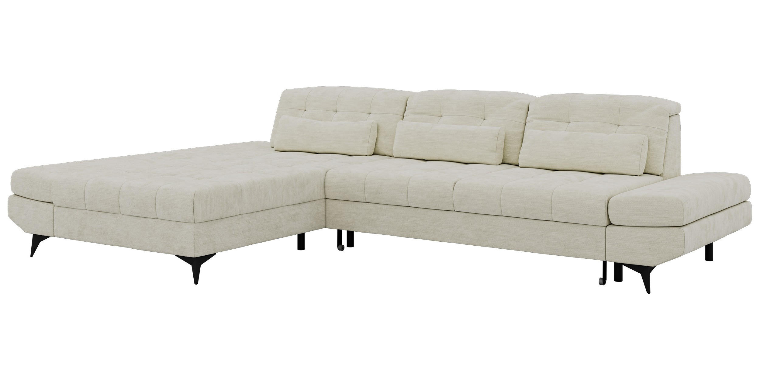 ECKSOFA ALVENO L - Creme Schenille glatt - Links Seite - Creme/Schwarz, Textil/Metall (218/344cm) - MKS