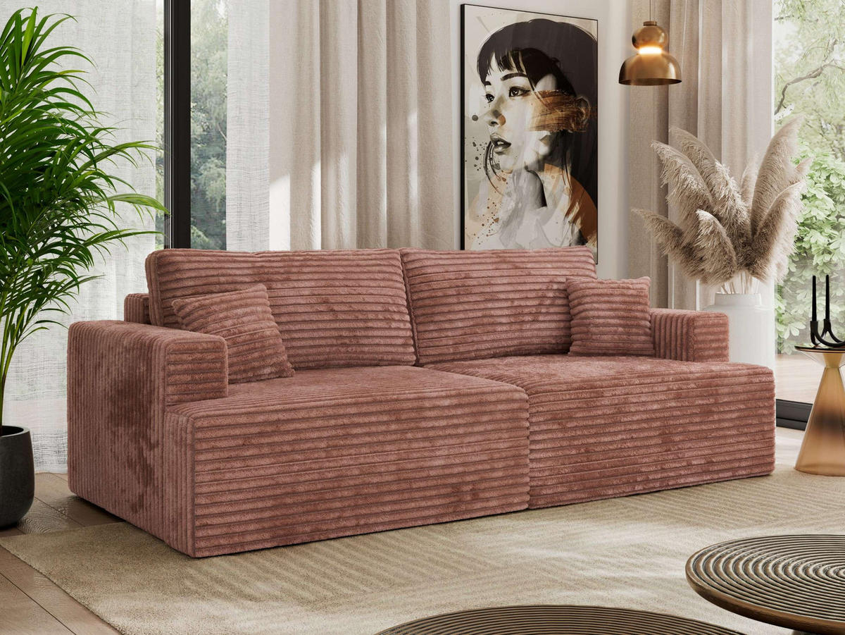 4-SITZER SOFA VIRELLA Rosa Cord - Schwarz/Rosa, Textil (240/88/115cm) - MKS
