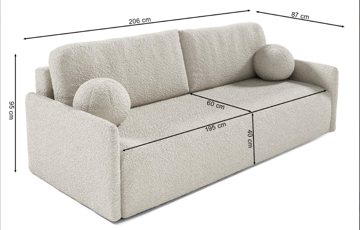 SOFA Glove Grau mit Bouclé-Bezug - Grau, Kunststoff/Textil (206/95/87cm) - Selsey