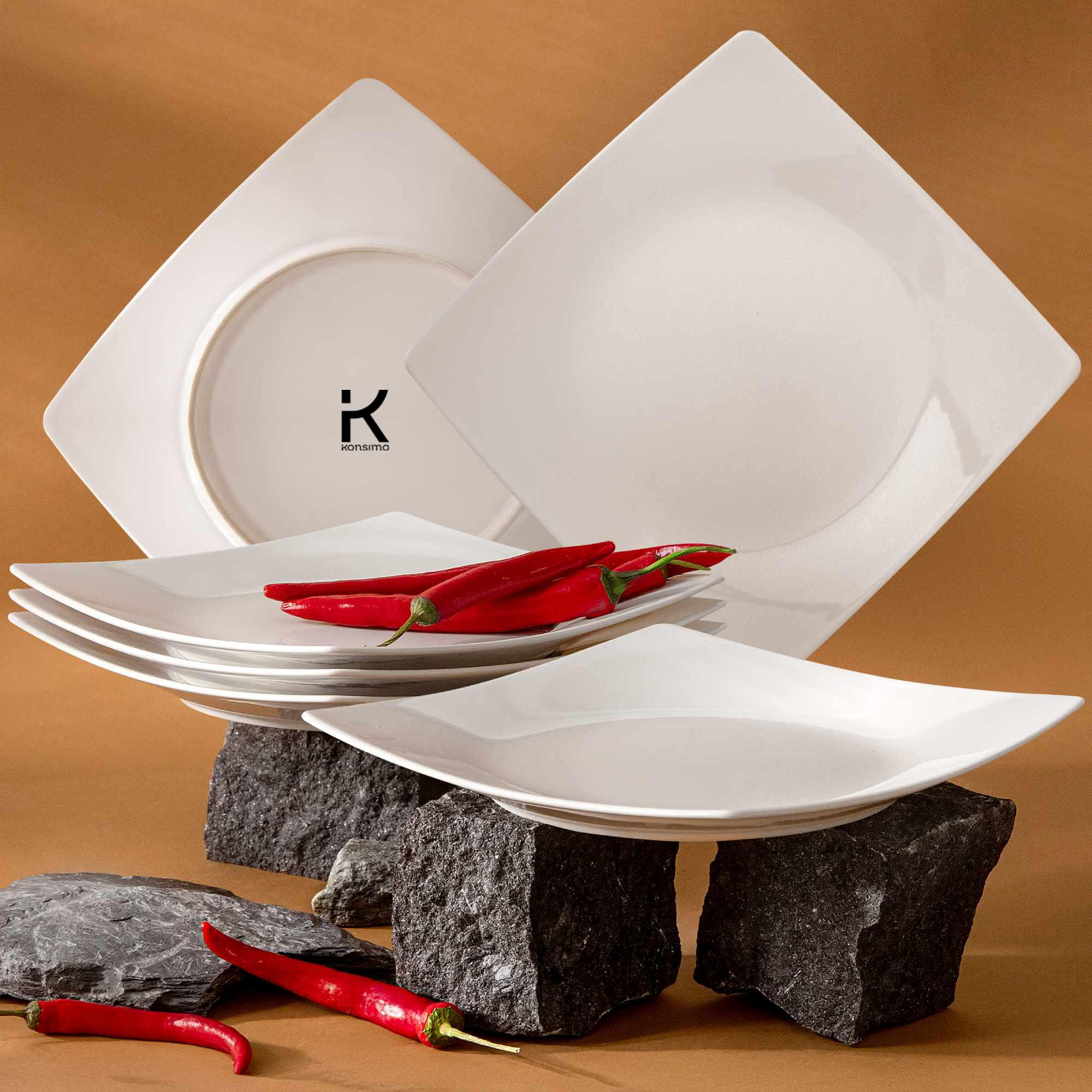 TELLERSET EPIRI Speiseteller 6 Personen 6-tlg - Weiß, Keramik (25cm) - KONSIMO®