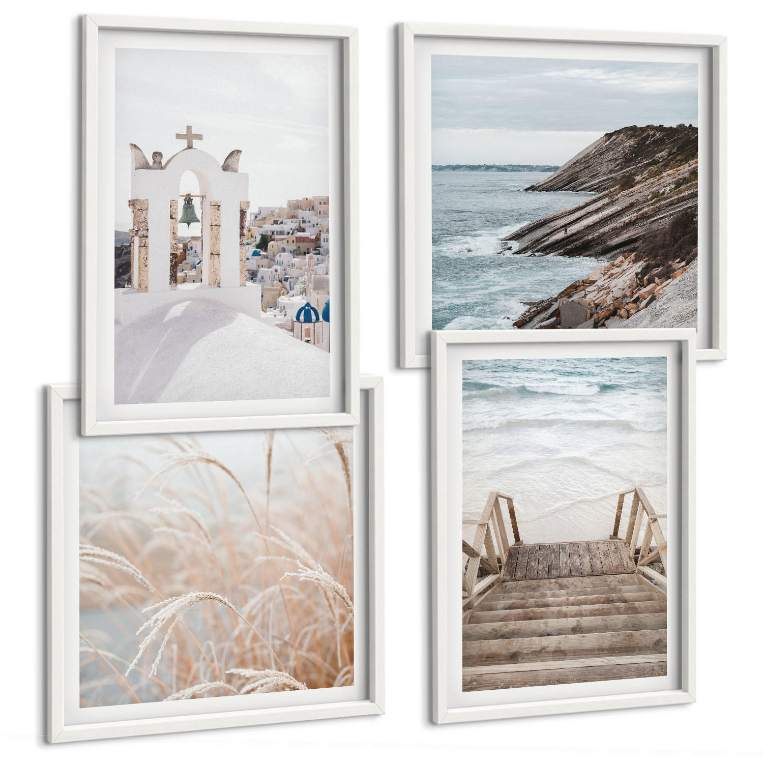 BILDER SET 4er Set - 50x50 cm & 40x60 cm Weißer Rahmen - Meeresarchitektur Santorin - Weiß, Kunststoff (50/50cm) - TULUP