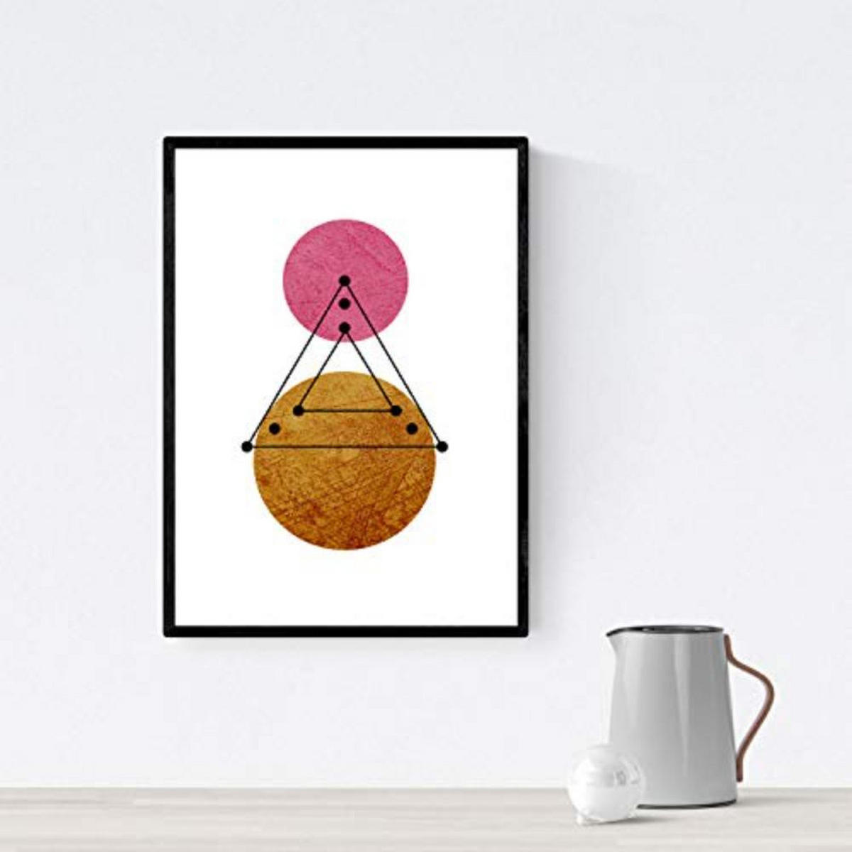 POSTER Set mit 4 Geometrische Nordischer Kreisen und Dreiecken A4 Schwarzer Rahmen - Schwarz, Papier (29.7/3cm) - Nacnic