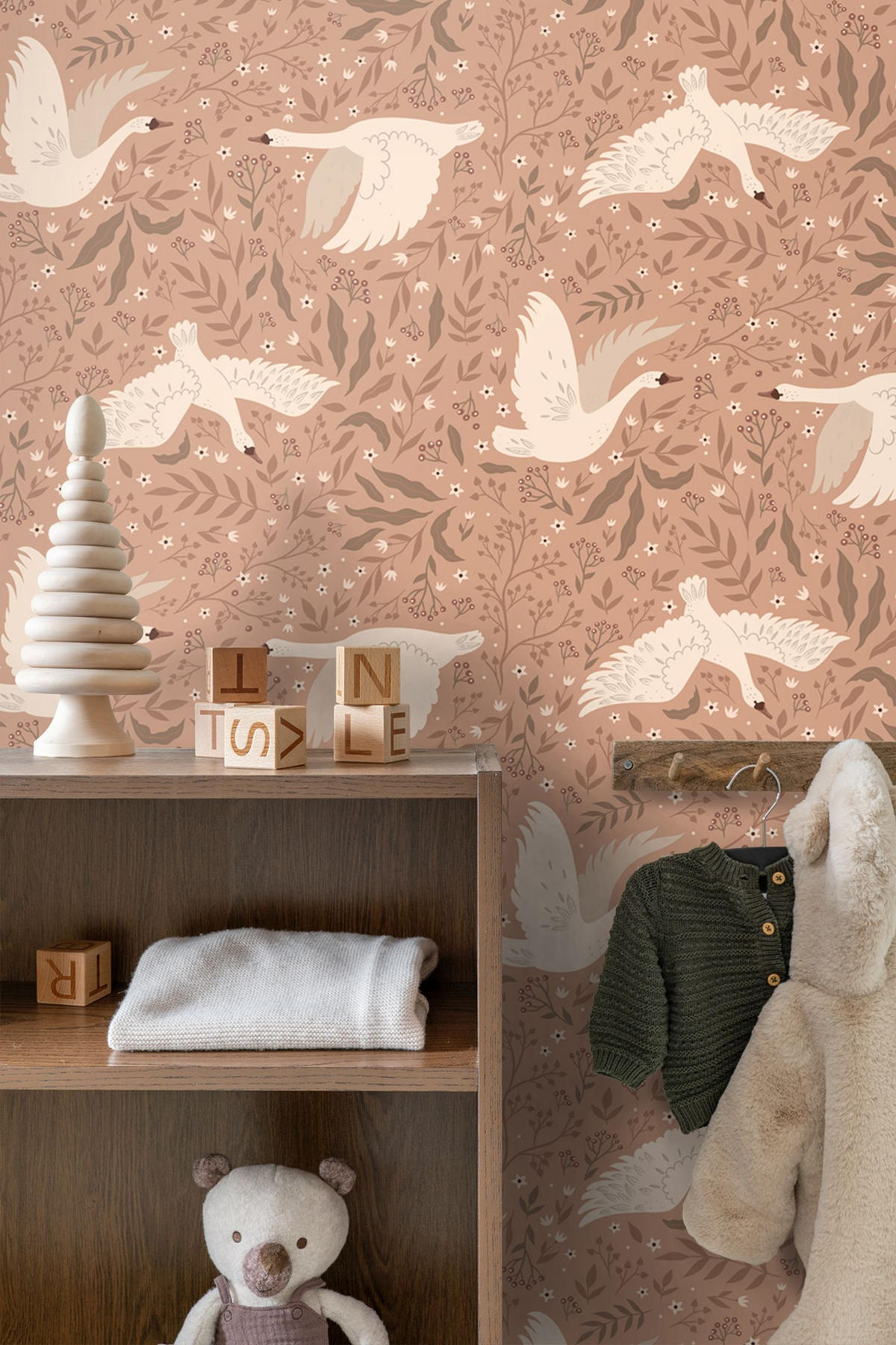 TAPETE Schwäne 50 x 900 cm - Terracotta, Papier (50/0.1cm) - ESTAhome