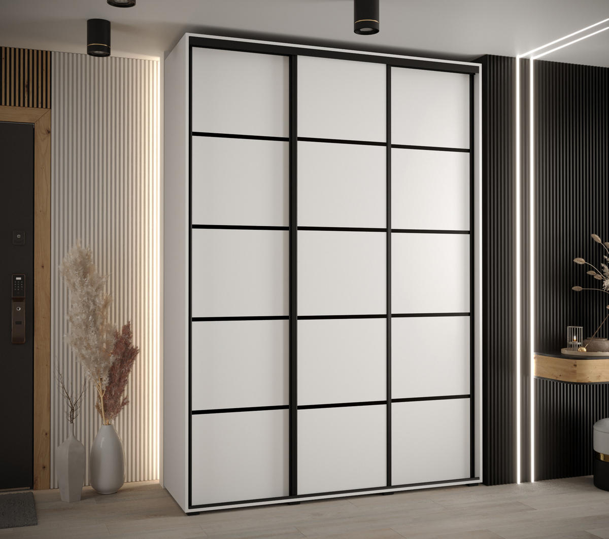 SCHWEBETÜRENSCHRANK 235,2/180/60 3-türig - Schwarz/Weiß, Holz/Metall (180/235/60cm) - Abiks Möbel