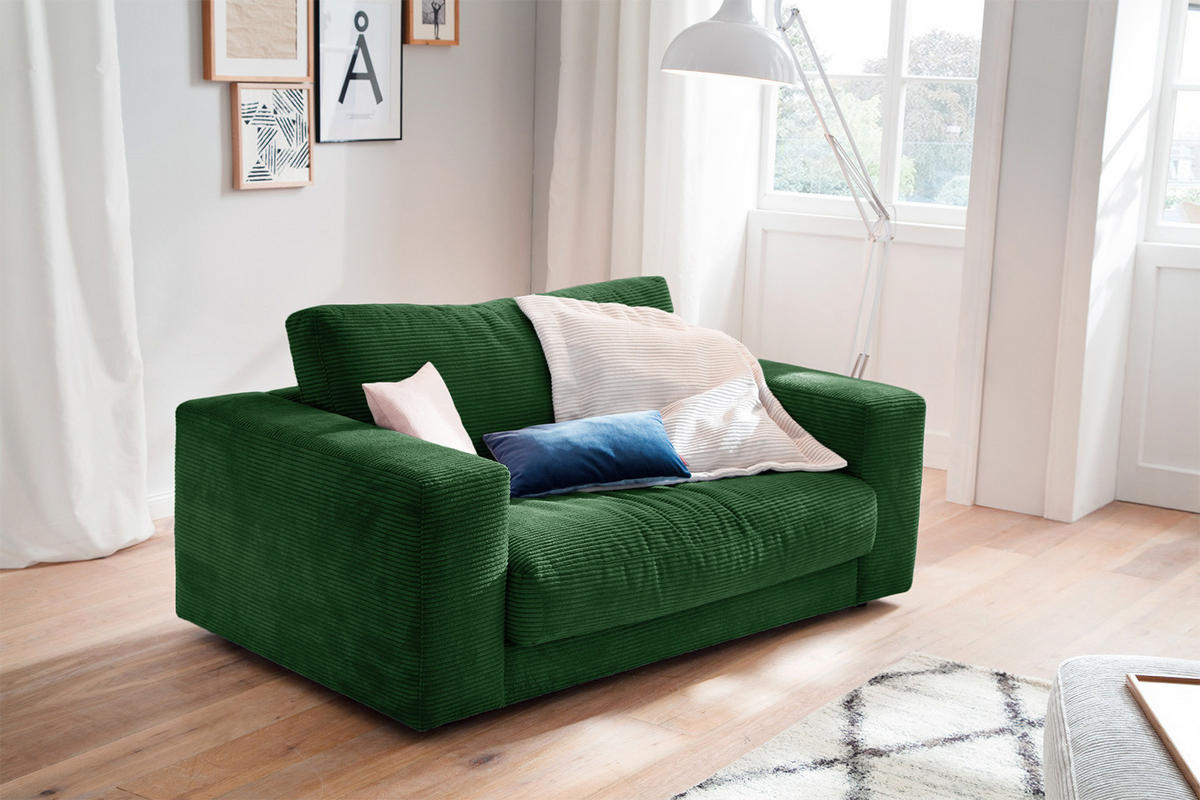 LOVESEAT MADELINE Smaragdgrün Cord - Smaragdgrün/Schwarz, Kunststoff/Textil (170/86/127cm) - KAWOLA