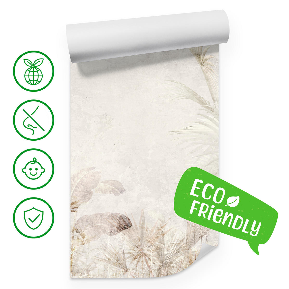 FOTOTAPETE für Wohnzimmer Tropisch Vintage Palmenblätter Beton 500x350 - Beige/Creme, Papier (500/350cm) - Muralo