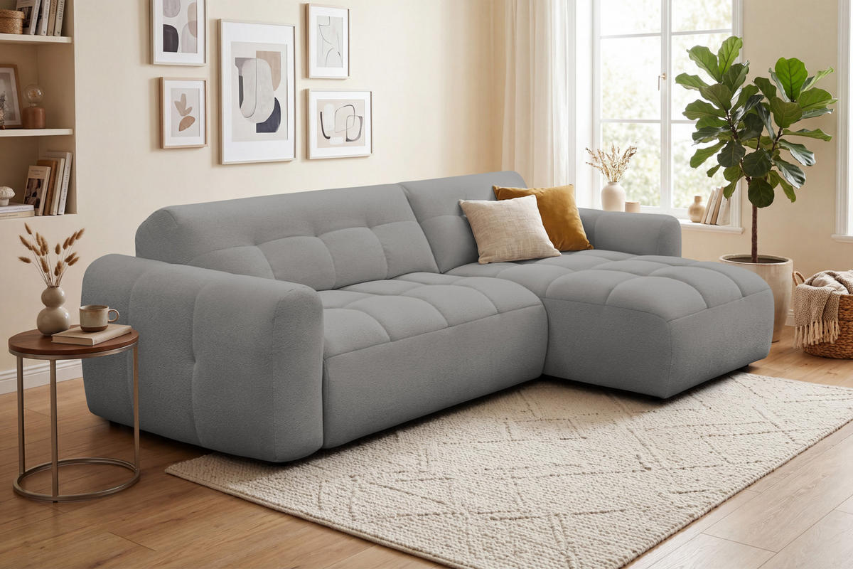 ECKSOFA LUMERO 4-Sitzer RECHTS, taupe - Taupe/Schwarz, Holz/Textil (275/166cm) - Courtois Laville