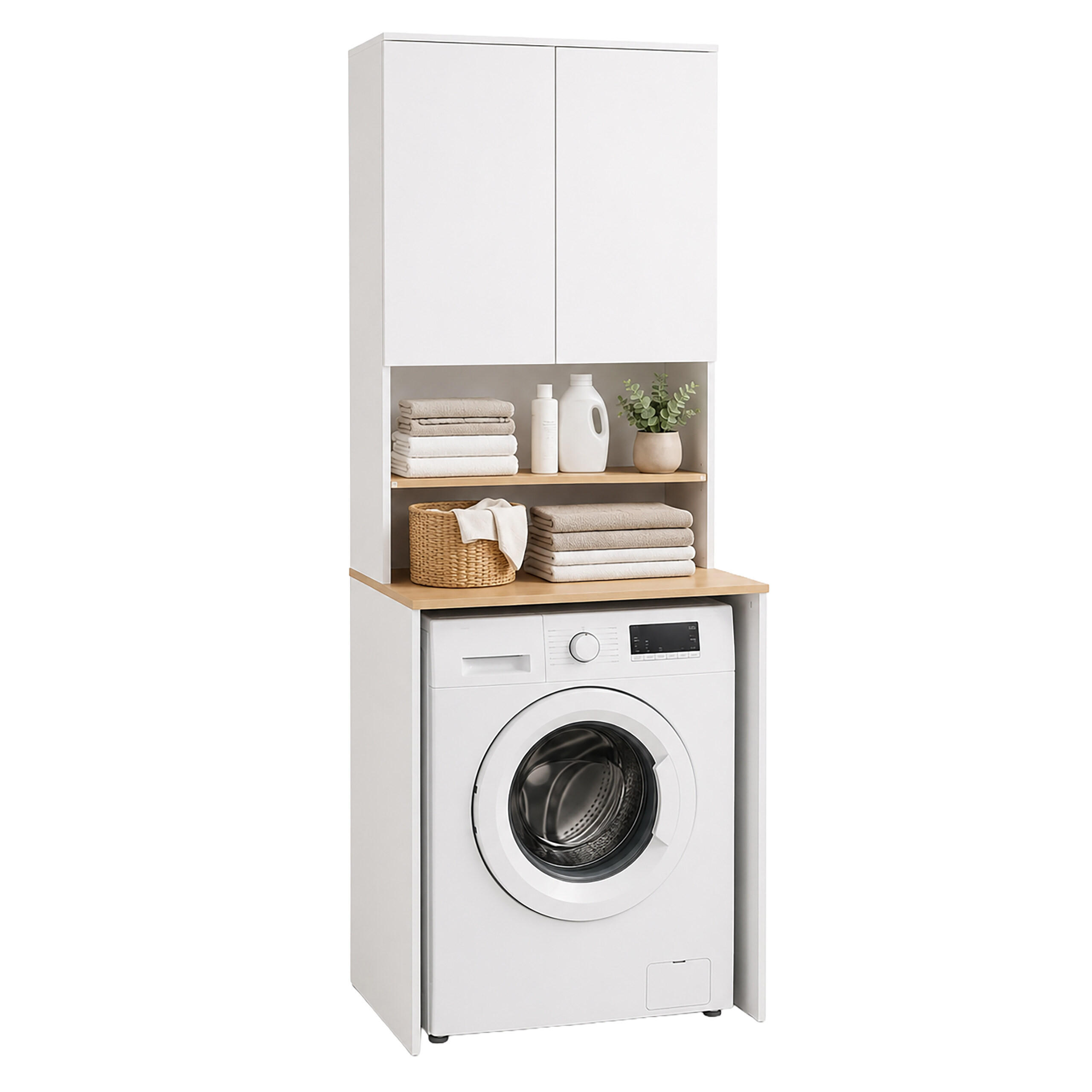 WASCHMASCHINENSCHRANK Weiß 2-türig 188,5 cm - Weiß, Holzwerkstoff (68/188.5/60cm) - Relaxdays