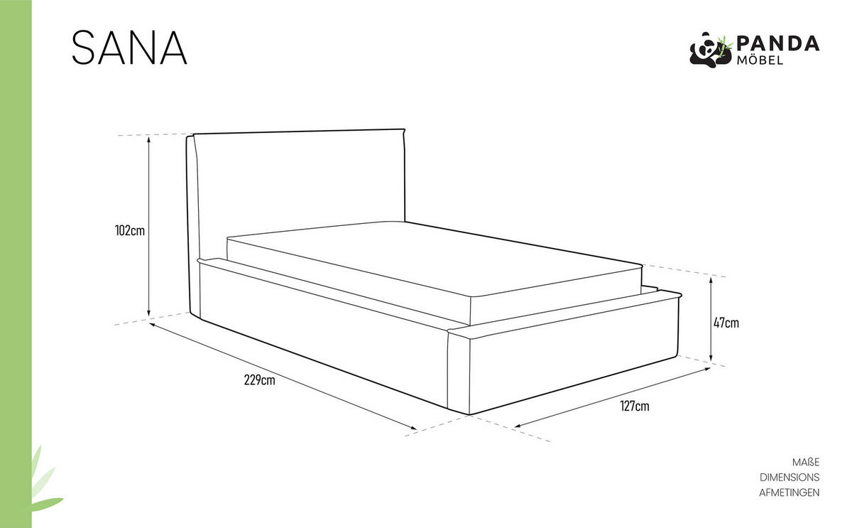 POLSTERBETT SANA 100x200cm Elegantes Polsterbett für modernen Wohnstil , 7-Zonen-Taschenfederkernmatratze mit kokos ARLAN (21 cm), dunkelgrau - Beige, Holz (100/200cm) - Panda Möbel