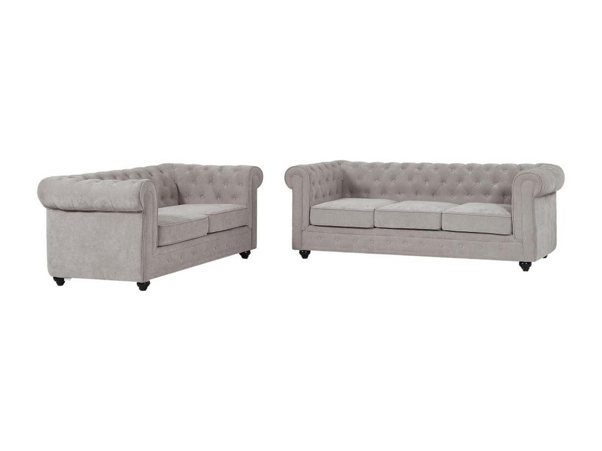 SOFA 3-Sitzer & 2-Sitzer - Stoff - Grau - CHESTERFIELD - Grau, Textil (88/72/205cm) - Vente-Unique