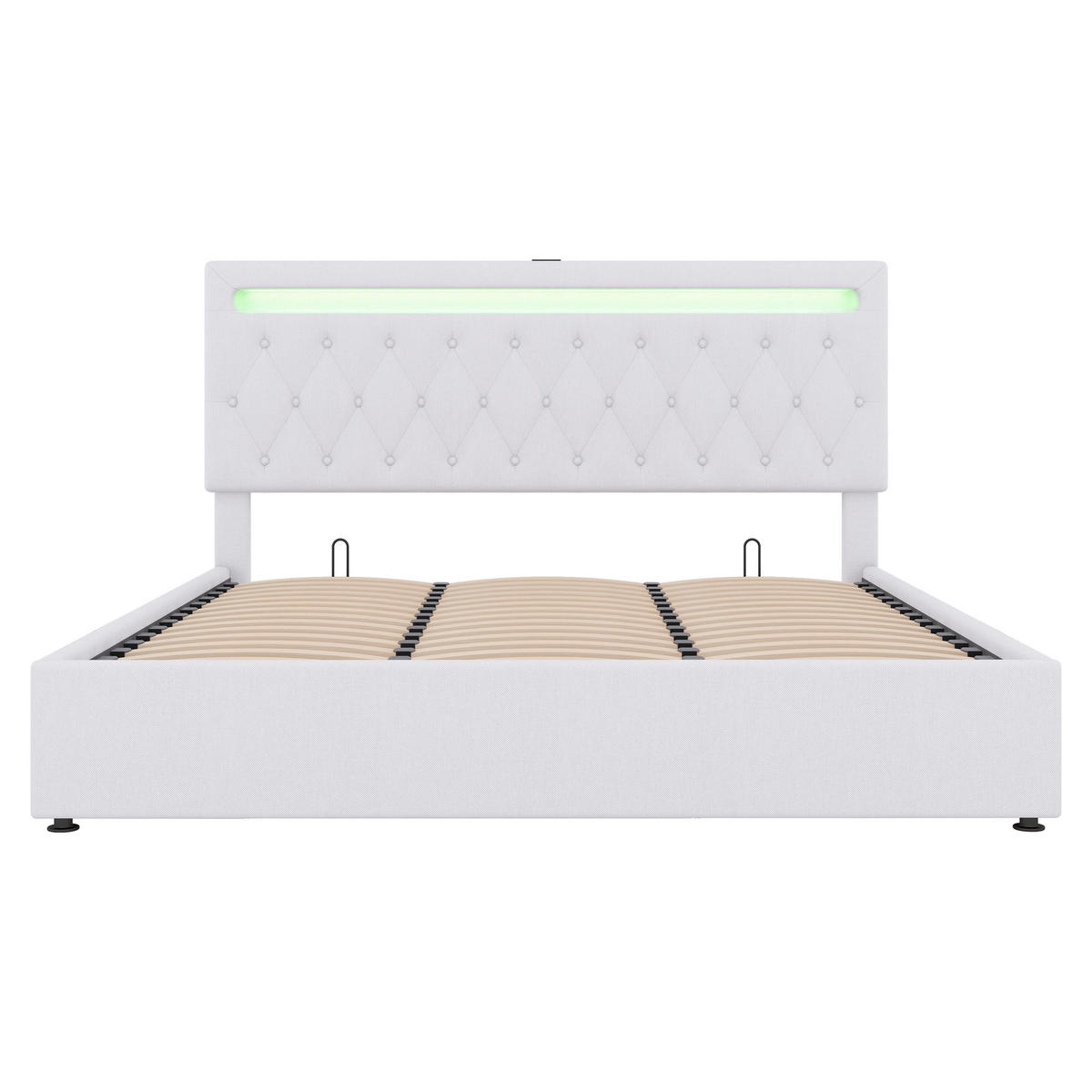 POLSTERBETT 180/200 cm Weiß hydraulisches Bett mit LED-Beleuchtung und USB-Anschluss Ohne Matratze - Weiß, Textil (180/200cm) - OKWISH