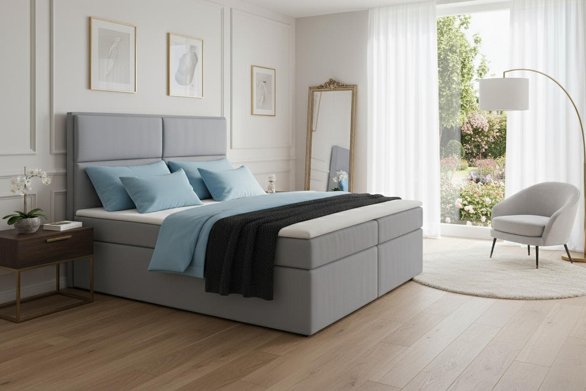 BOXSPRINGBETT AURORA mit Topper und Bettkasten, Silberfarben, 140x200 cm - Silberfarben, Textil (140/200cm) - KS Home Concept