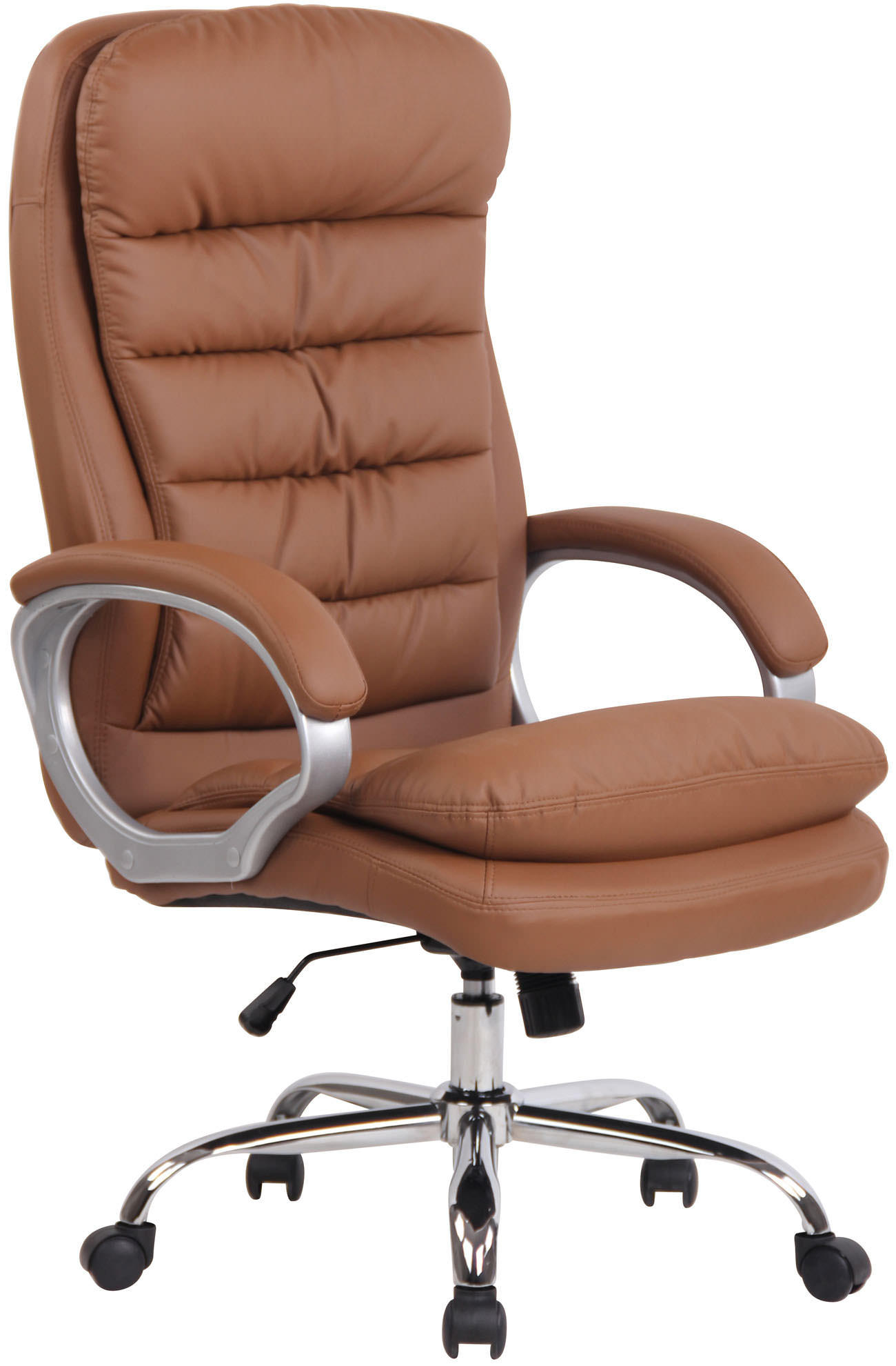 CHEFSESSEL Lederlook hellbraun - Chromfarben/Hellbraun, Textil/Metall (68/116/77cm) - CLP