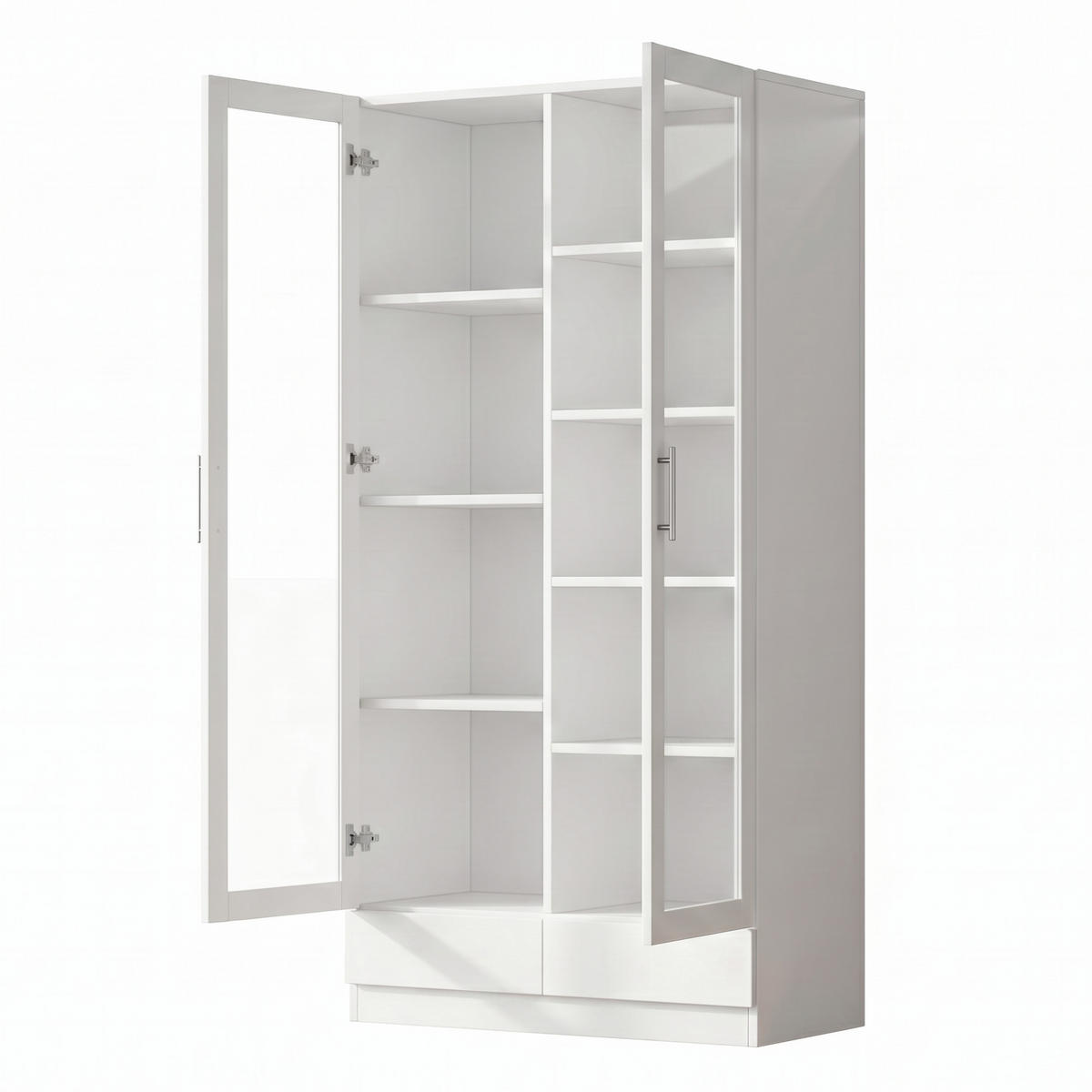 VITRINE in Weiß mit Schubladen und Glastüren für Wohnzimmer und Büro, B80/T40/H160 cm - Weiß, Glas/Holzwerkstoff (80/160/40cm) - STILVORA