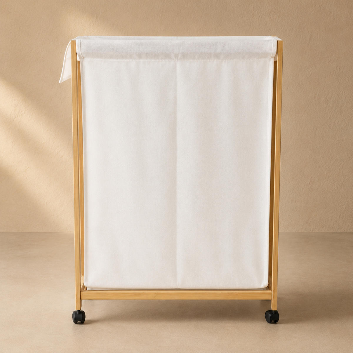 WÄSCHEKORB aus Bambus mit Rollen 55/28/80 cm - Beige, Naturmaterialien (28/80/55cm) - NUXIO