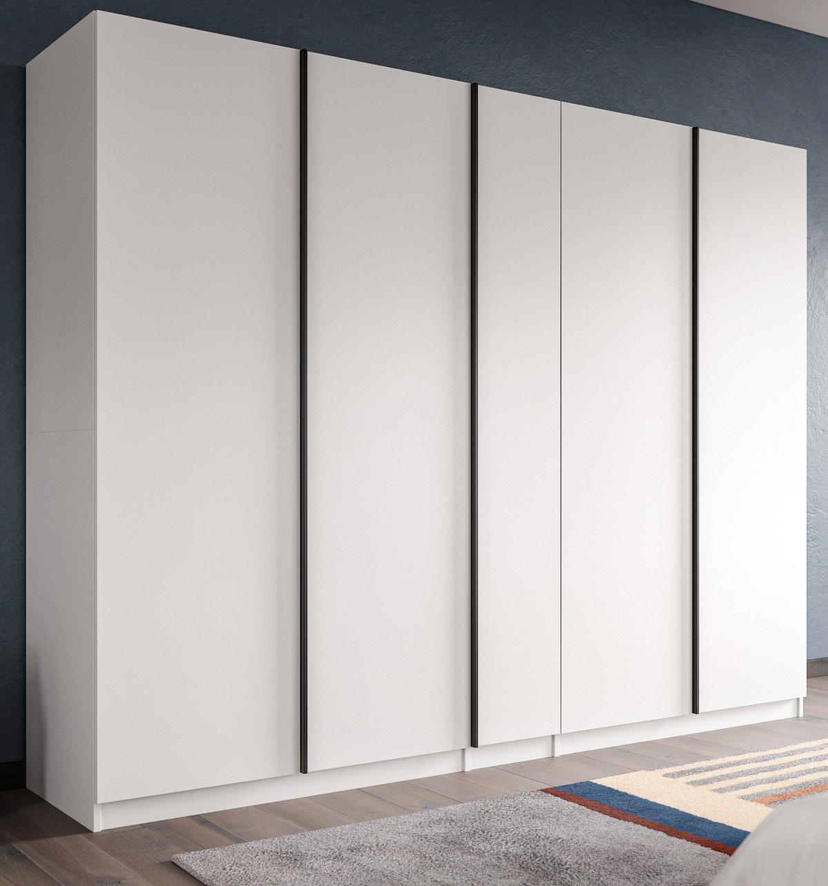 KLEIDERSCHRANK weiß 5-türig 230 x 183 cm, Drehtürenschrank mit 2x Schubkasteneinsatz - Schwarz/Weiß, Holzwerkstoff/Kunststoff (230/183/53cm) - Inn.Furn